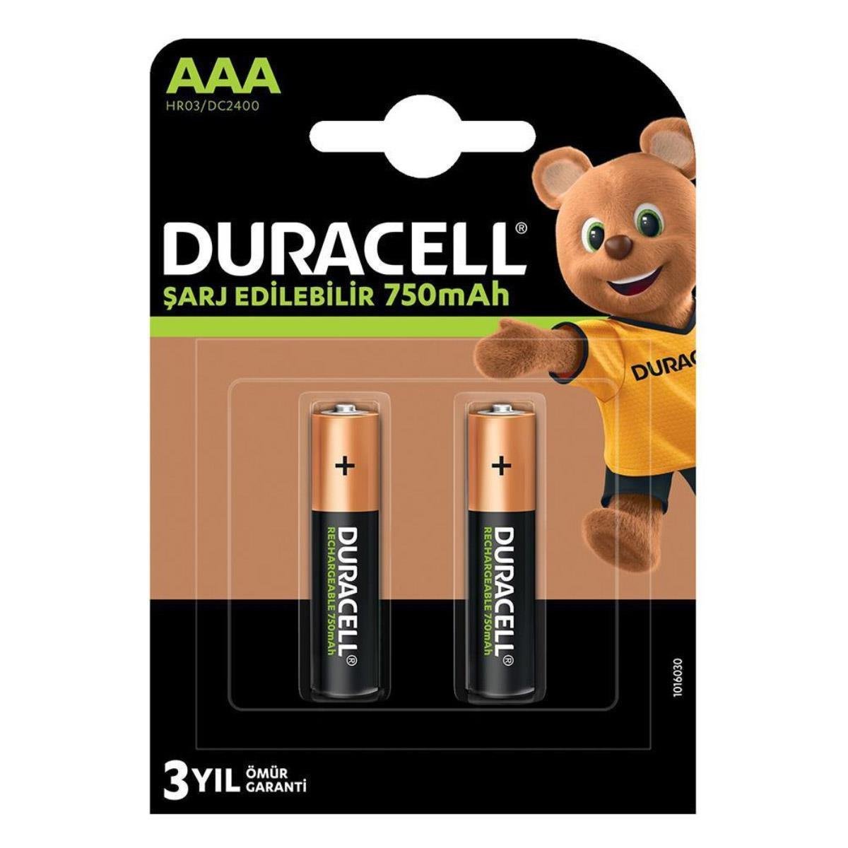 Duracell HR03 1.2V 750mAh AAA Şarj Edilebilir İnce Kalem Pil 2’li Paket